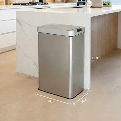 Innovaze 16 Gallon Stainless Steel Slim Motion Sensor Trash Can with Plastic Butterfly Lid, Includes 26 Trash Bags, Silver