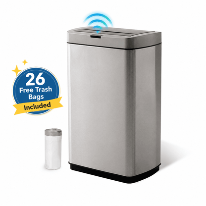 Innovaze 13 Gallon Stainless Steel Motion Sensor Trash Can with Butterfly Lid for Kitchen, Includes 26 Trash Bags, Silver