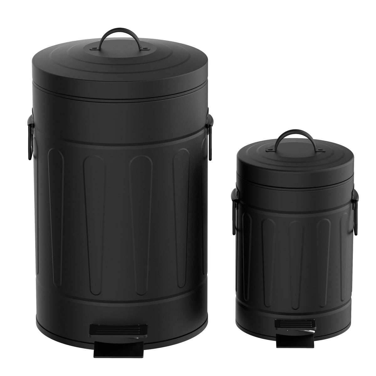 Innovaze 3.2 Gallon and 0.8 Gallon Round Step Bathroom and Office Black Metal Trash Can Set，Black