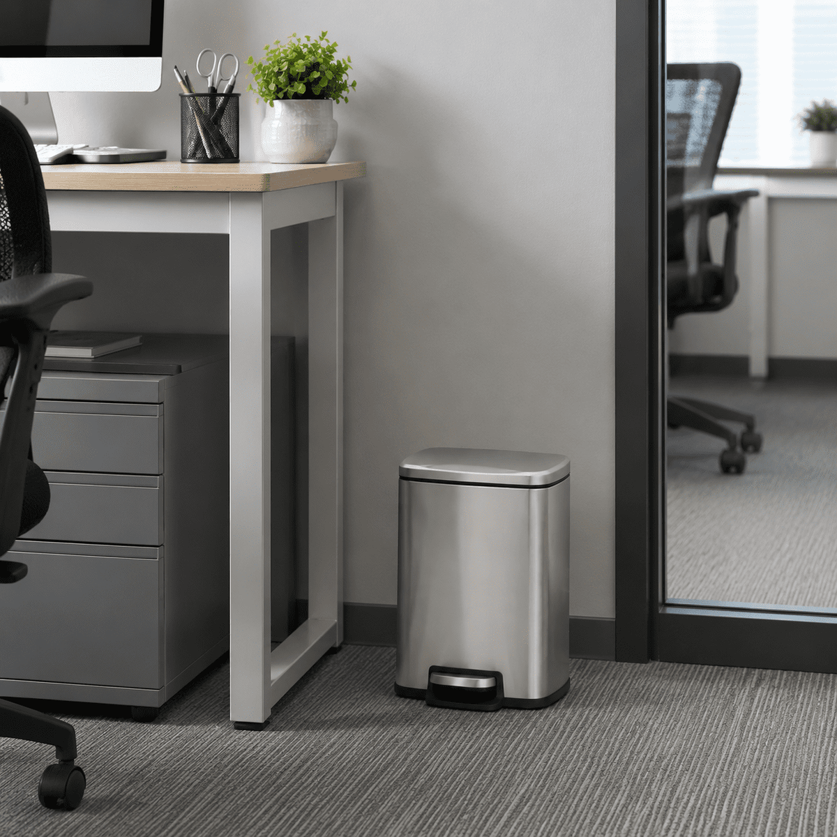Innovaze 1.3 gal./5 Liter Stainless Steel Rectangular Trash Can, Step-on Trash Can for Bathroom, Bedroom and Office, Silver